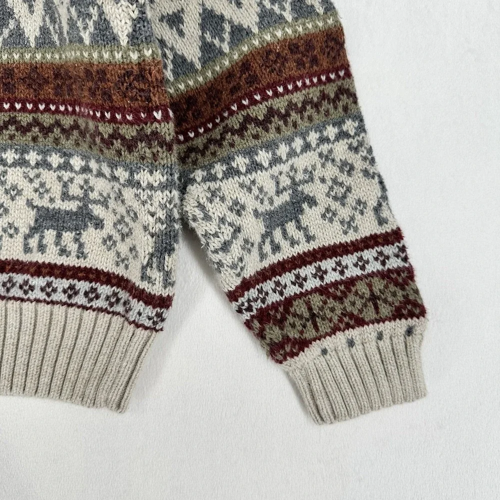 Vintage Gymboree Sweater Boys Size 5 Gray Fair Isle Moose Knit Winter Holiday
